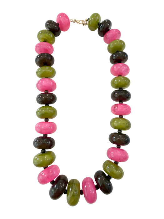 Necklace, Bailey Chunky Beaded - Pink/Brown Mix