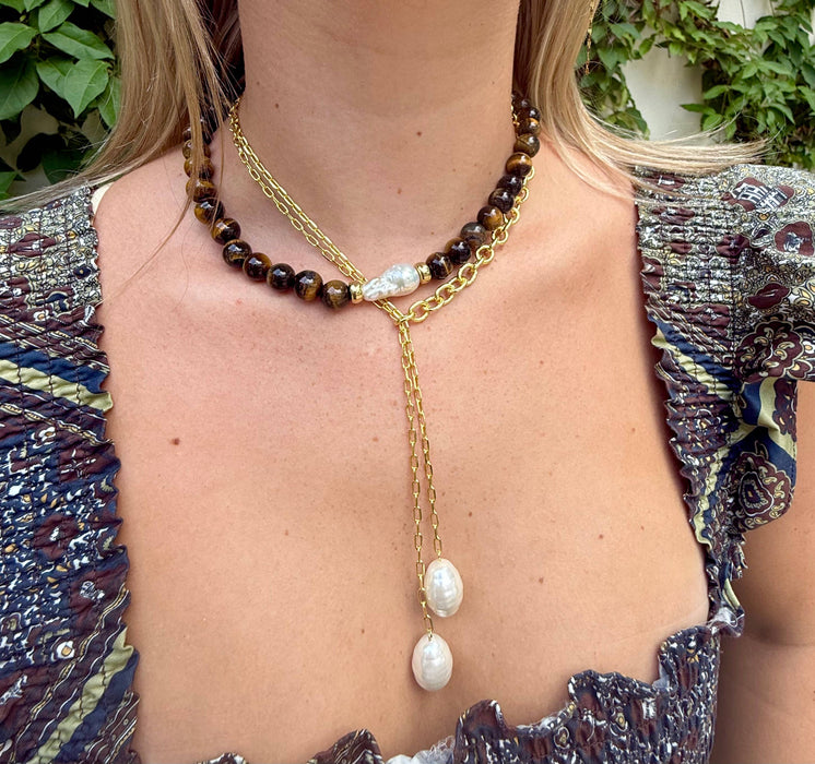 Necklace, Brenna Brown Beaded w/ Pearl Accent