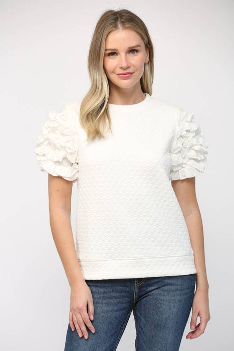 Top with Puff Sleeve Ruffle Detail