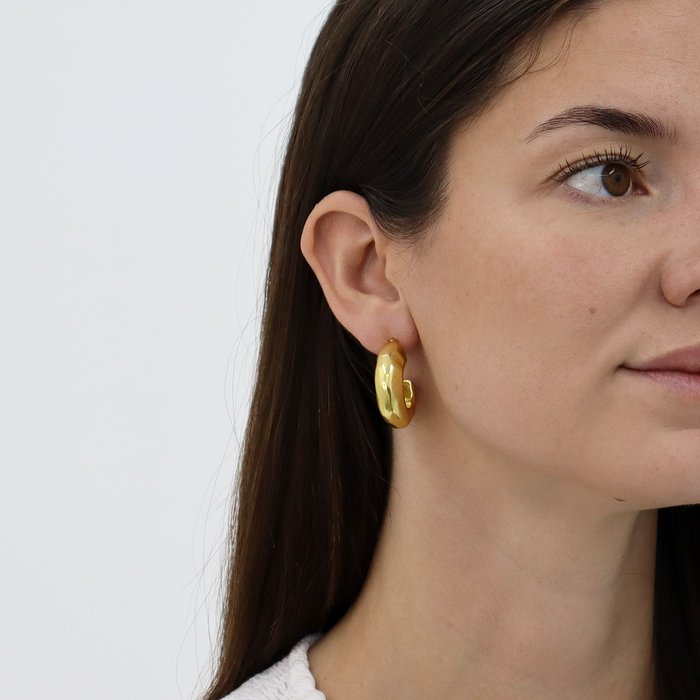 Earrings, Hammered Metal Hoop