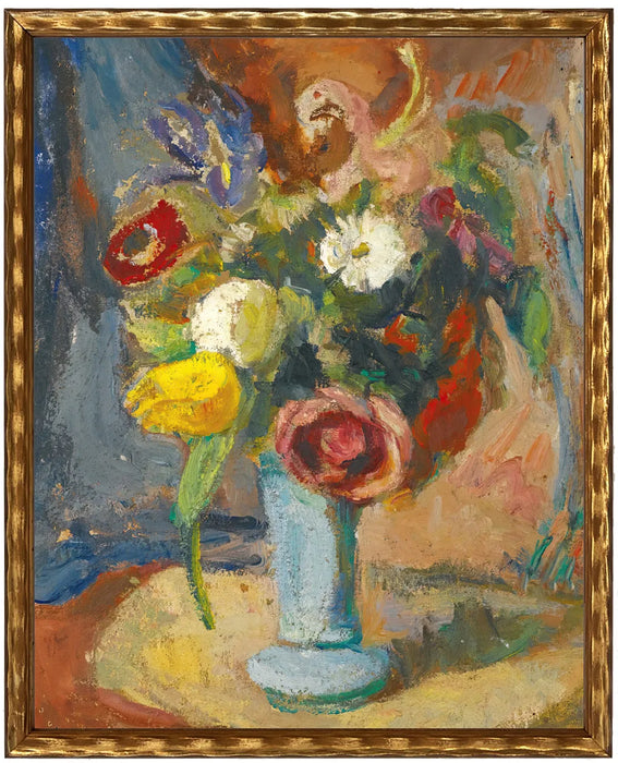 Art Print, Vintage Flowers in Light Blue Vase
