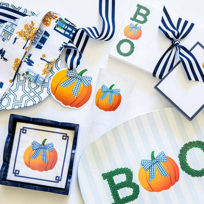 Paper Cocktail Napkin, Pumpkin with Gingham Bow