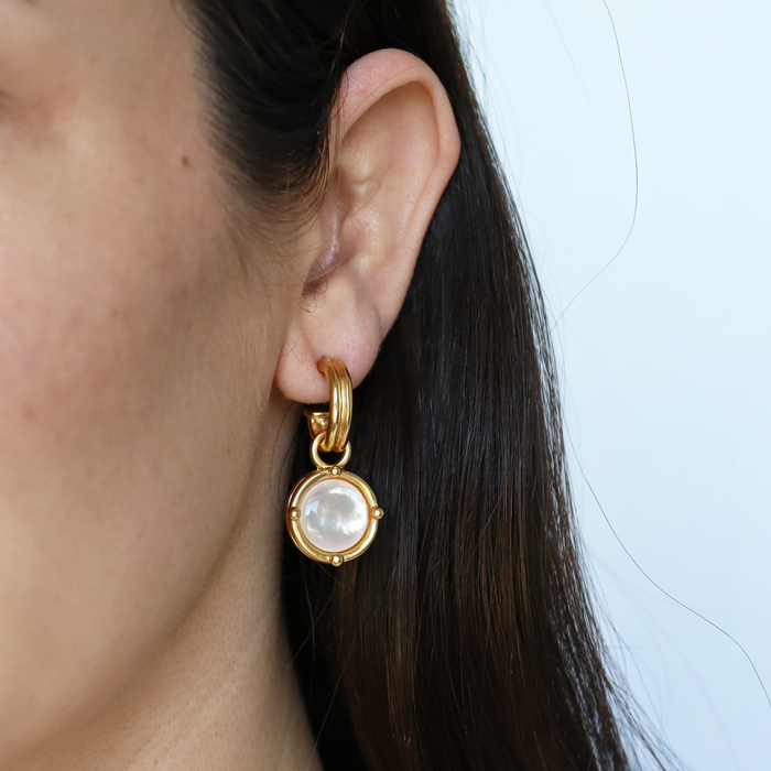 Earrings, Double-Rim Gem Charm Hoops