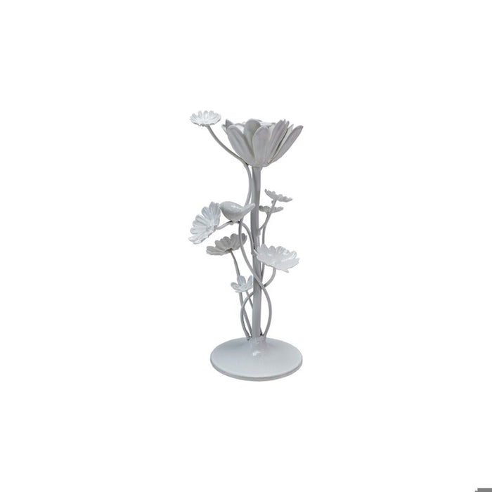 White Metal Flower with Taper Holder
