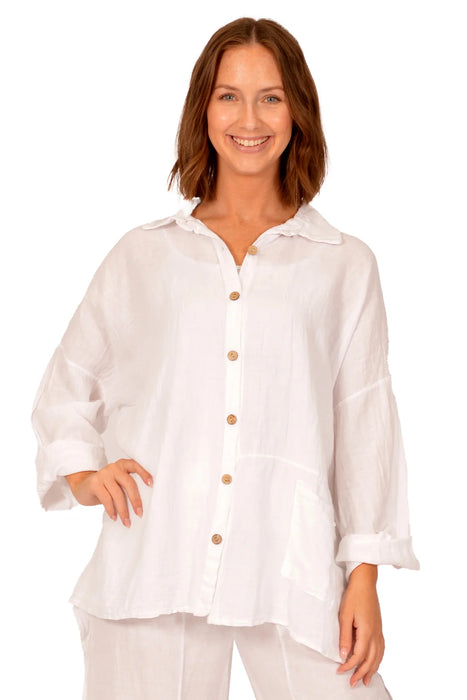 Linen Button Down Shirt, White