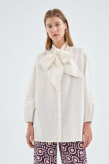 Oversized Blouse with Bow, White
