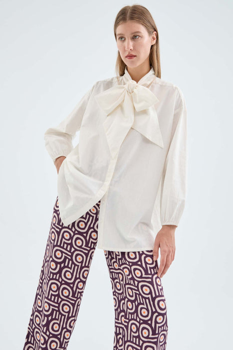 Oversized Blouse with Bow, White