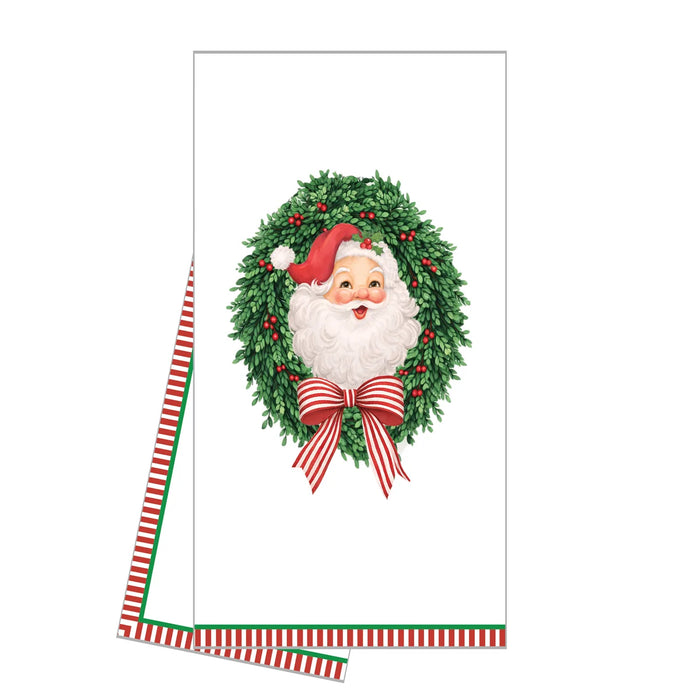 Cotton Tea Towel, Santa Claus with Wreath