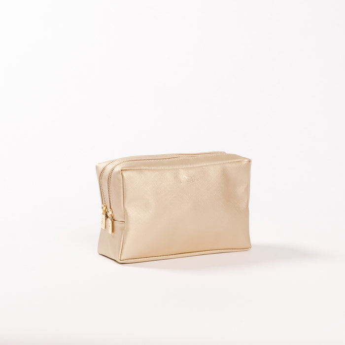 2-Way Toiletry Bag Gold Faux Leather