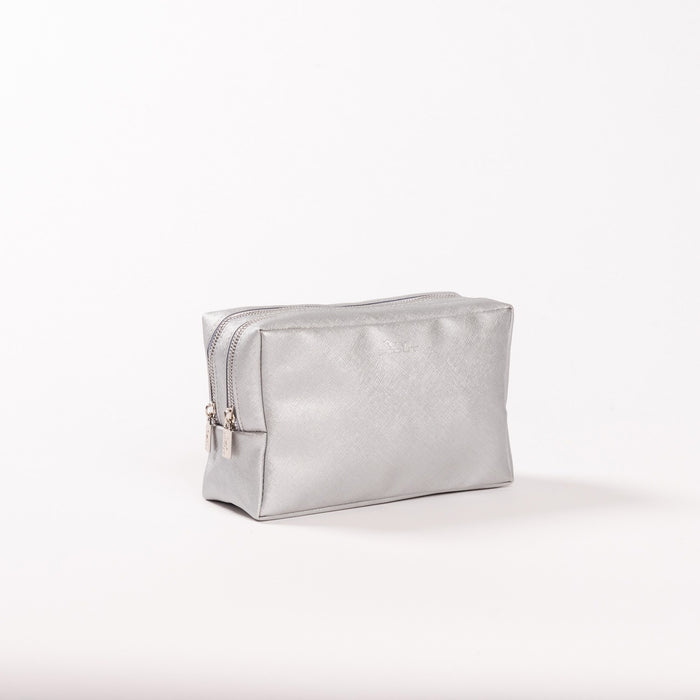 2-Way Toiletry Bag Silver Faux Leather