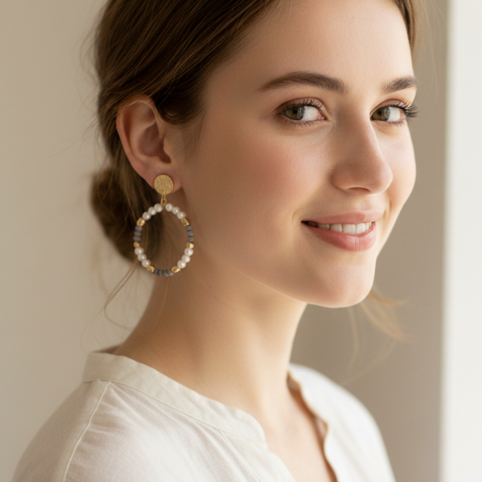 Earrings, Spencer, Gray Pearl