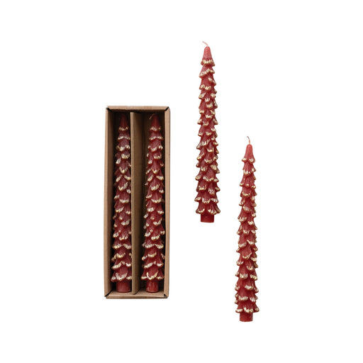 Unscented Tree Shaped Taper Candles w/ Gold Tips in Box, Set of 2