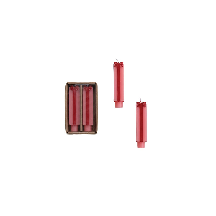 Gift Box Taper Candles, Pink with Red