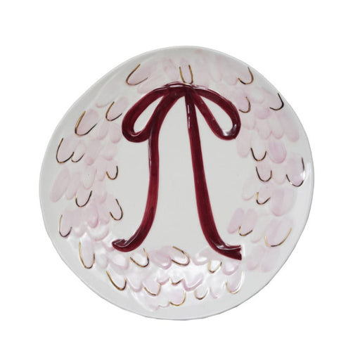 Stoneware Serving Platter with Wreath, Bow & Gold Electroplating ©
