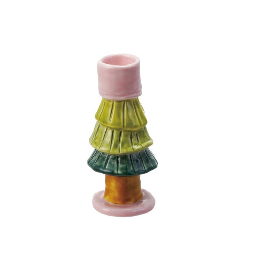 Hand-Painted Stoneware Tree Shaped Taper Holder ©
