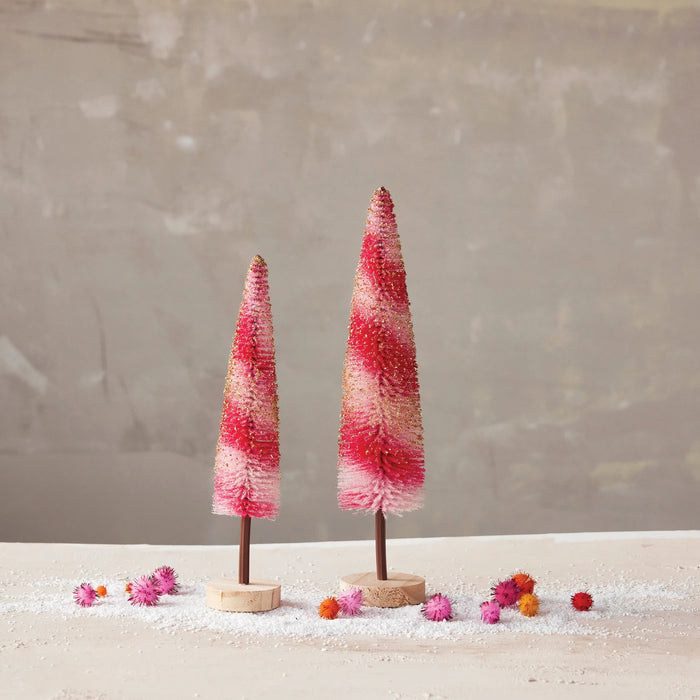 Flocked Striped Bottle Brush Trees, 2 Sizes