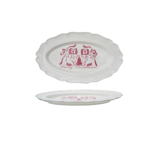 Stoneware Scalloped Platter with Staffordshire Dogs Image ©
