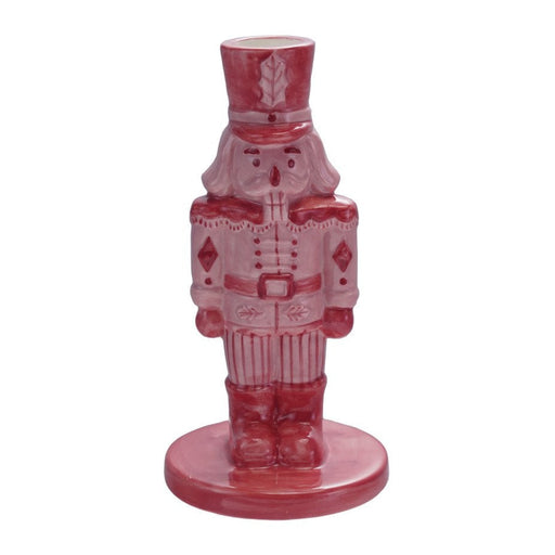 Stoneware Nutcracker Taper Holder, Pink & Red with Sugar ©