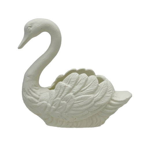 8"L x 3-1/2"W x 7-1/4"H Cast Iron Swan Container, Antique White