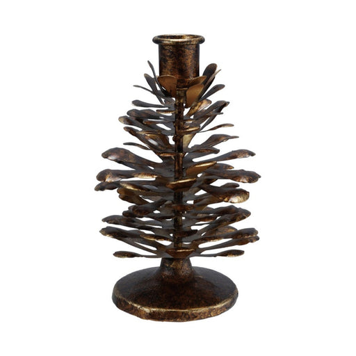 Metal Pinecone Shaped Taper Holder, Antique Gold Finish