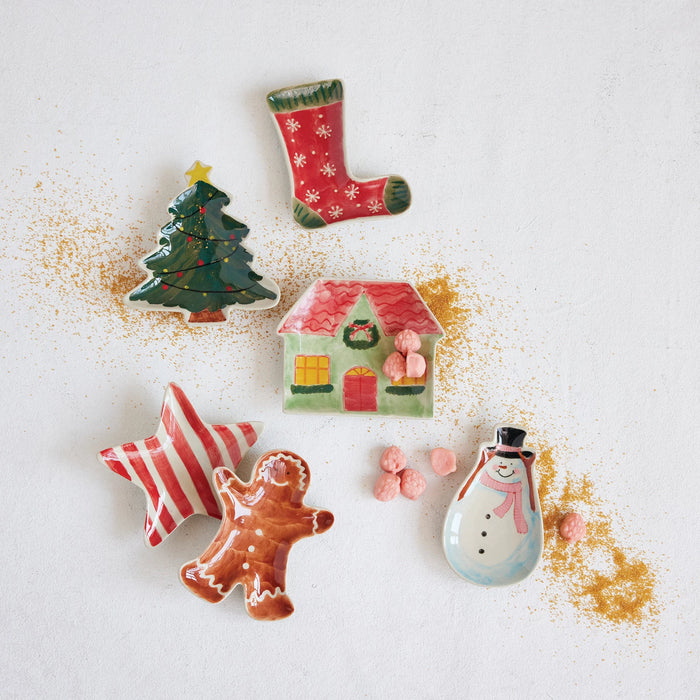 Hand-Painted Stoneware Holiday Shaped Dish, 6 Styles