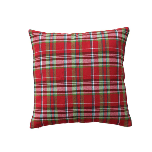 18" Square Woven Cotton Pillow with Tartan Plaid Pattern