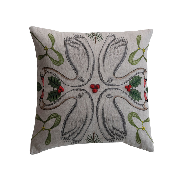 20" Square Linen Printed Pillow with Embroidery & Patterned Cotton Back ©