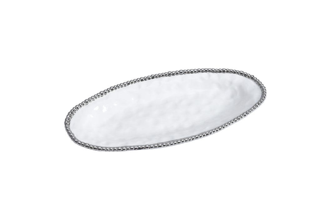 Oval Serving Piece, White with Silver