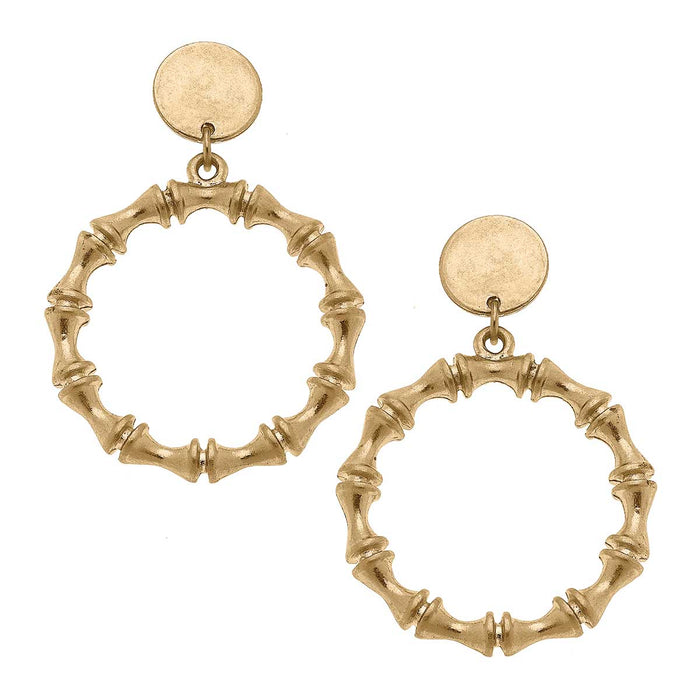 Jenny Bamboo Drop Hoop Earrings in Worn Gold