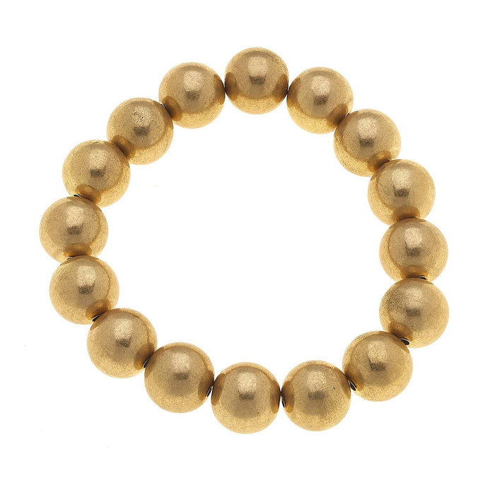 Eleanor 14MM Ball Bead Stretch Bracelet in Worn Gold