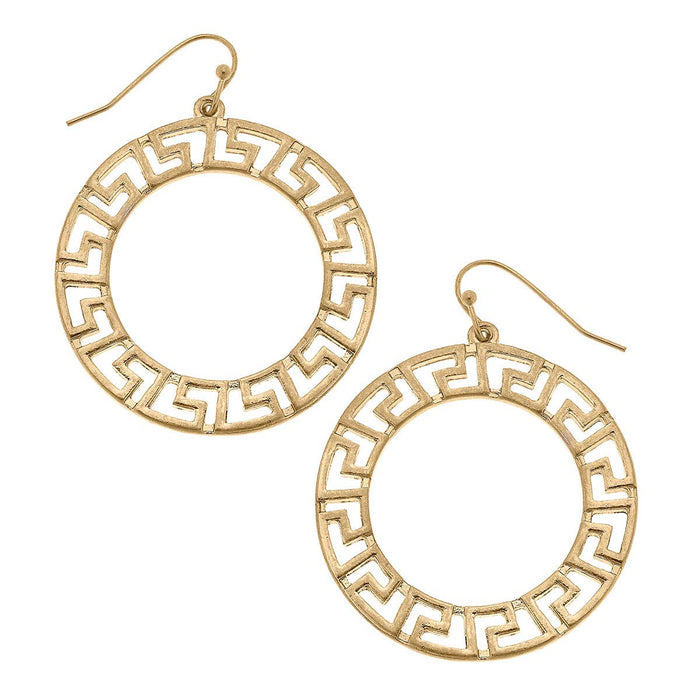 Melissa Greek Keys Circle Statement Earrings in Worn Gold
