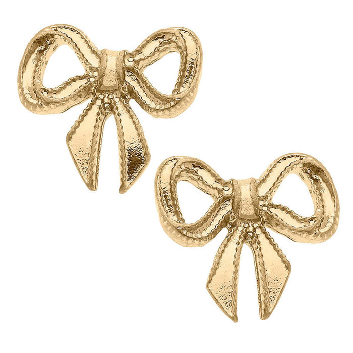 Dominique Bow Stud Earrings in Worn Gold