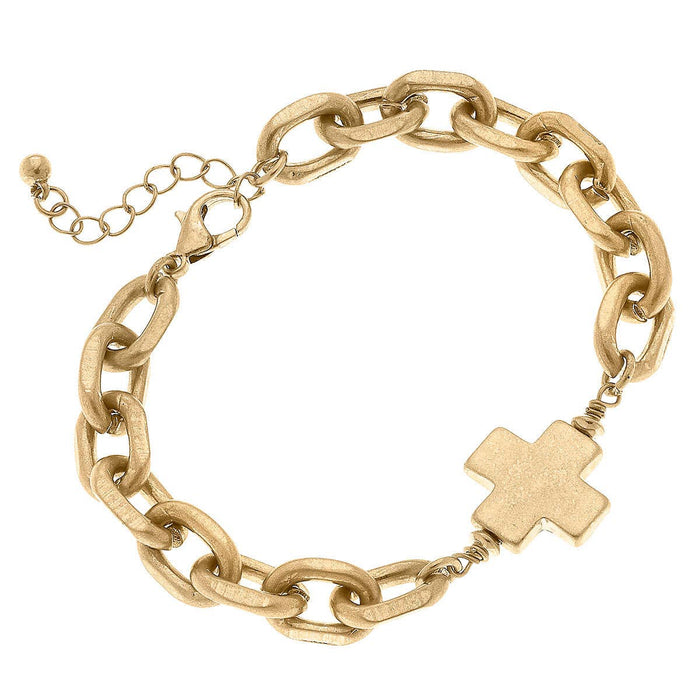 Edith Small Cross Chain Bracelet in Worn Gold