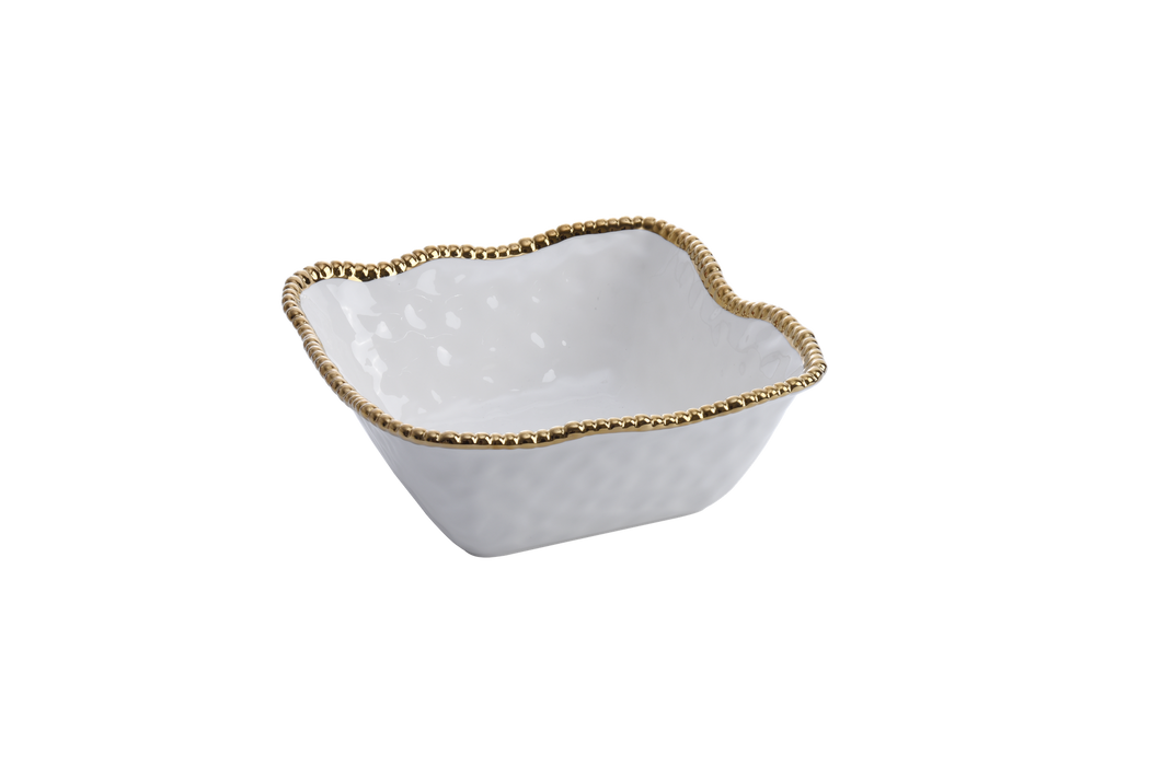 Large Square Salad Bowl, White with Gold