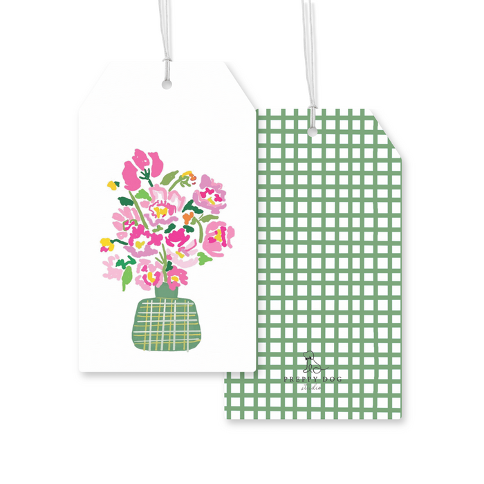 Gift Tag, Bright Pink Flowers