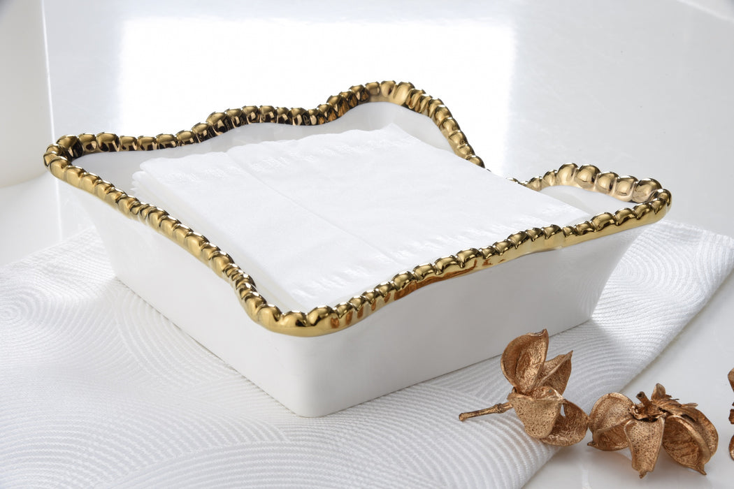 Pampa Bay Cocktail Napkin Holder, White with Gold