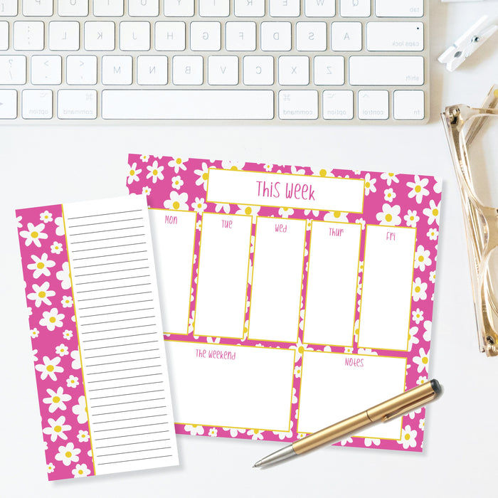Planner Pad, Daisies on Pink