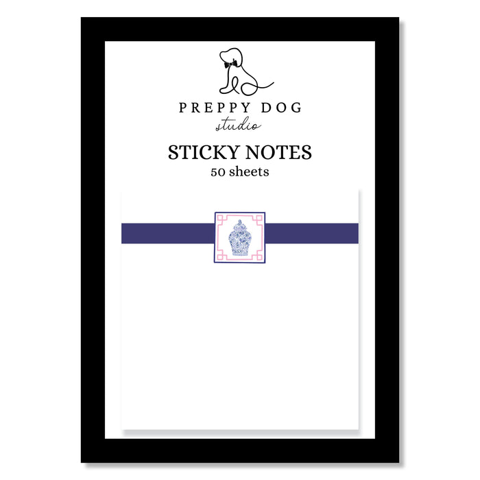 Sticky Notes, Ginger Jar with Pink, Navy Frame
