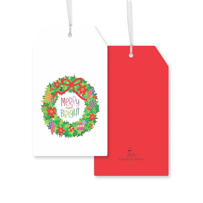 Christmas Gift Tag, Merry and Bright Wreath