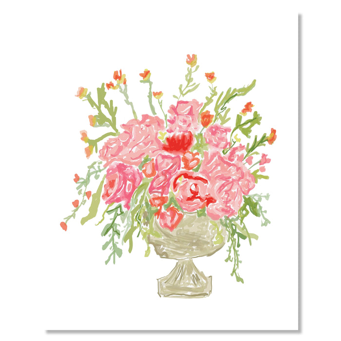 Art Print, Pink Flowers in Urn