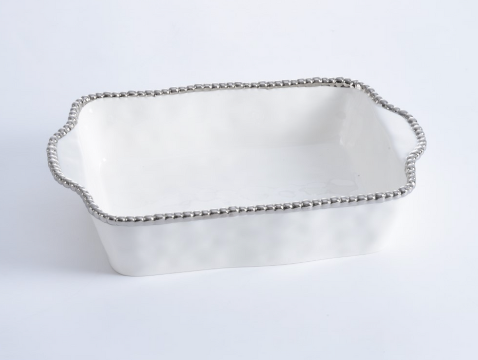 Pampa Bay Rectangular Baking Dish, White with Silver