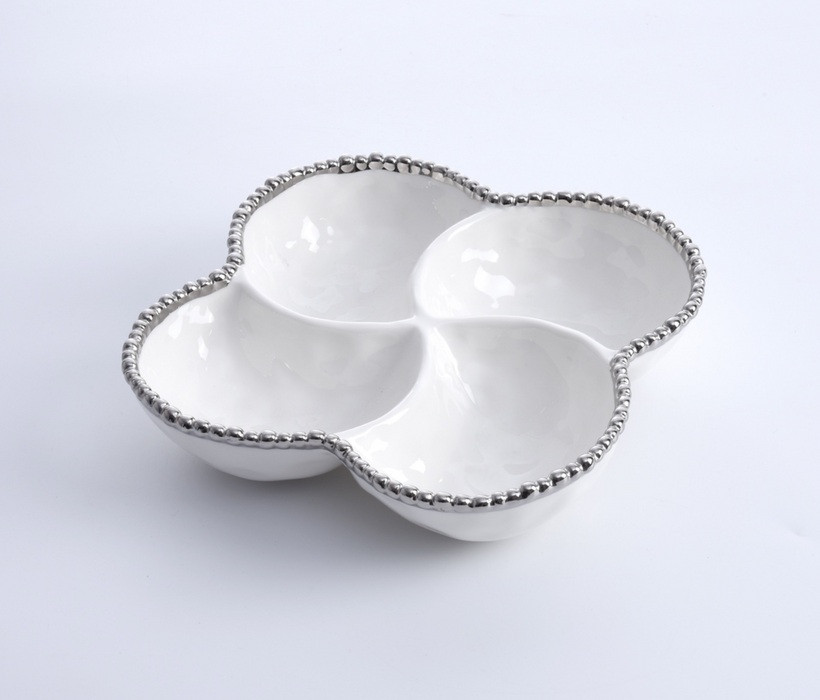 Pampa Bay 4 Section Bowl, White with Silver