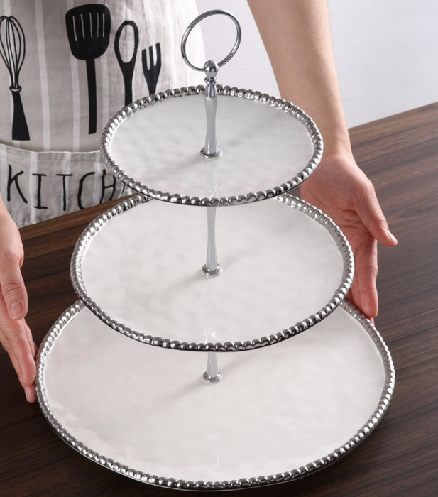 Pampa Bay 3 Tier Stand, White with Silver