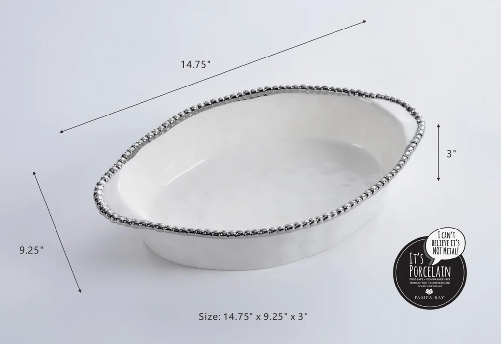 Pampa Bay Oval Baking Dish, Silver Trim