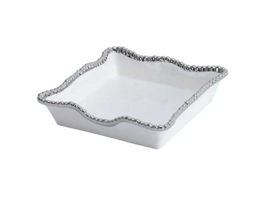 Pampa Bay Luncheon Napkin Holder, White with Silver