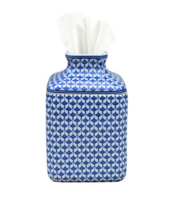 Blue and White Fish Scale Tissue Box