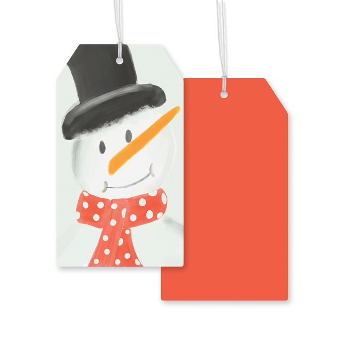 Christmas Gift Tag, Snowman with Polka Dot Scarf