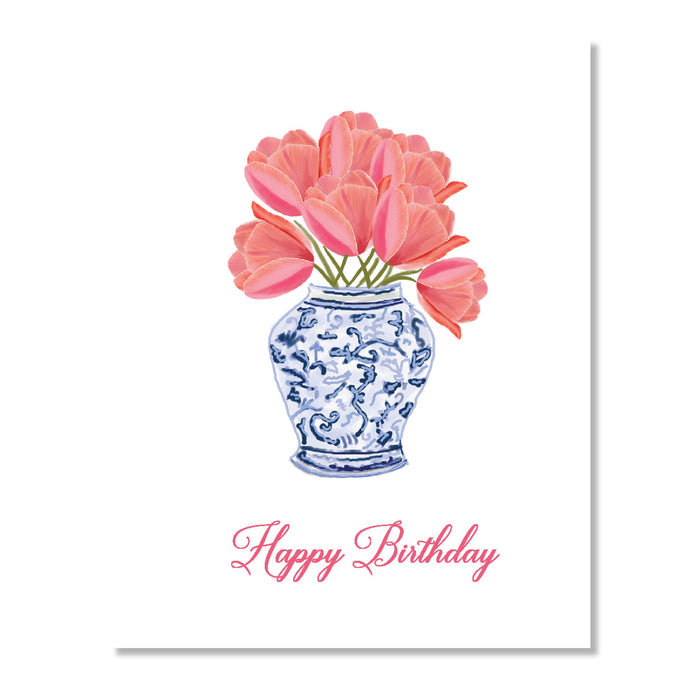 Greeting Card, Tulips in Chinoiserie Vase