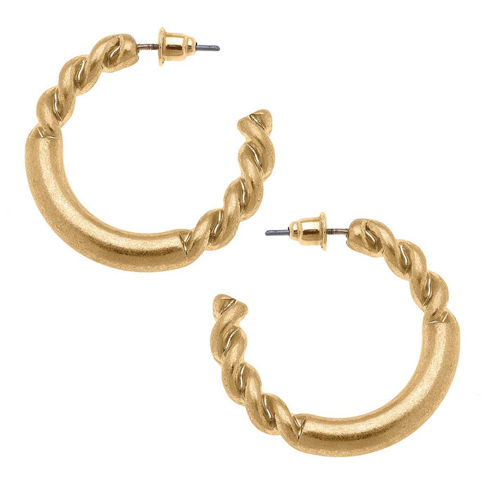 Anne Twisted Metal Hoop Earrings in Worn Gold