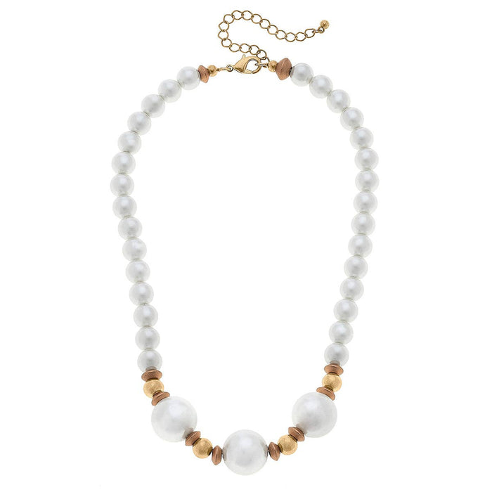 Moira Pearl, Wood & Gold Bead Necklace in Ivory